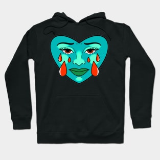blue crying heart with thick lips amd red eyes cute gift Hoodie